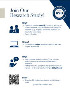 Flier for a Study at BYU for children with social and emotional 