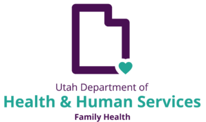 DSPD Logo Purple Shape of the state of Utah with a teal colored heart in the lower right hand corner.